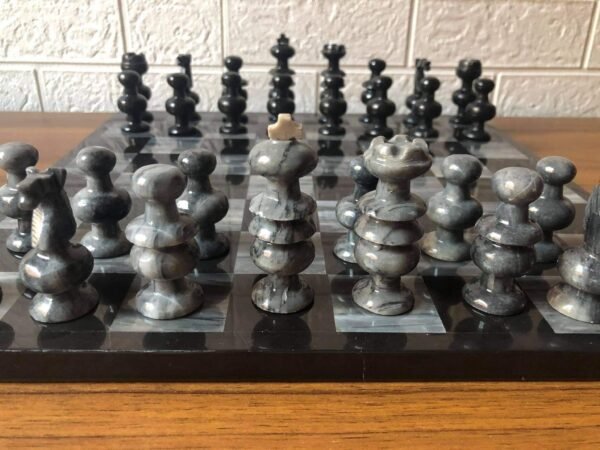 LARGE Chess set 13.77” x 13.77”, Marble Chess set in black and gray, Stone Chess Set, Chess set handmade - Image 3