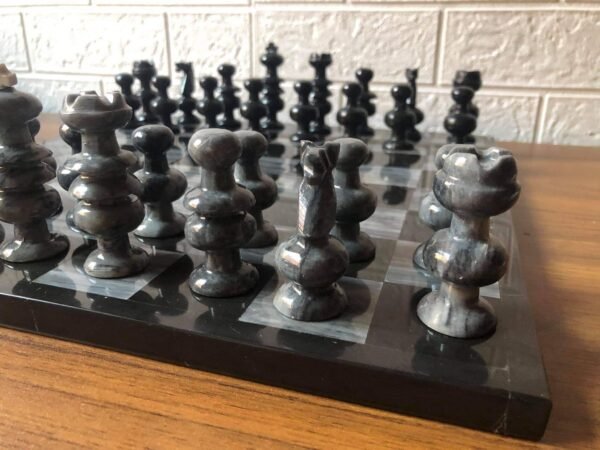 LARGE Chess set 13.77” x 13.77”, Marble Chess set in black and gray, Stone Chess Set, Chess set handmade - Image 8