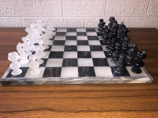 LARGE Chess set 13.77” x 13.77”, Marble Chess set in gray and white, Stone Chess Set, Chess set handmade - Image 4