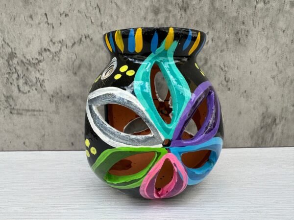 Candleholder Hand-Painted Mexican Clay - Artisan Crafted, Unique Decor, Traditional Pottery, Handmade Gift, Rustic Home Accent, Artisanal - Image 3