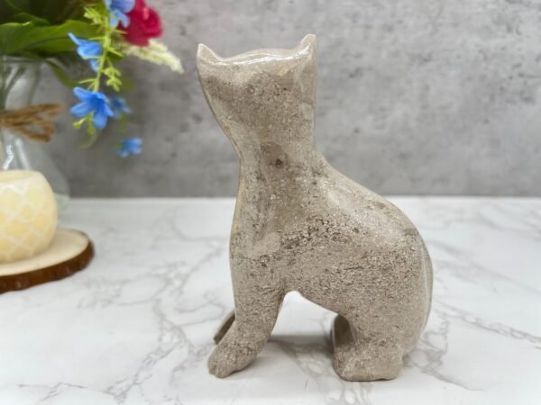 Marble Cat statue, Cat figurine, Stone cat sculpture, Cat carving, Beige cat figurine, Carved stone animal - Image 4