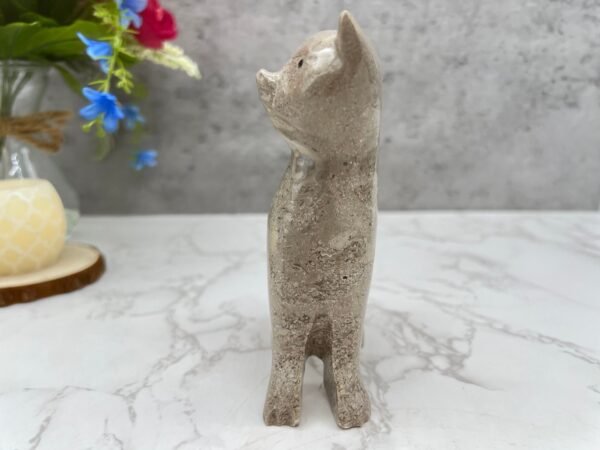Marble Cat statue, Cat figurine, Stone cat sculpture, Cat carving, Beige cat figurine, Carved stone animal - Image 5