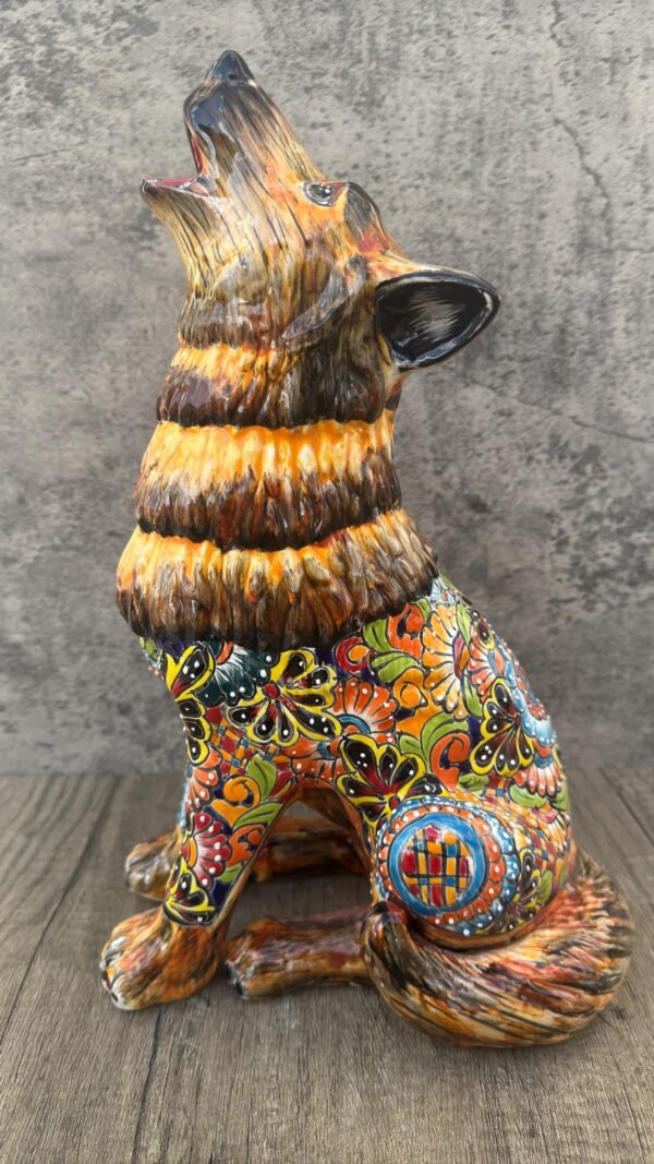 Talavera Wolf, Puebla Mexico,  Ceramic , Talavera pottery, Mexican pottery, Wolf statue, Dog sculpture - Image 3