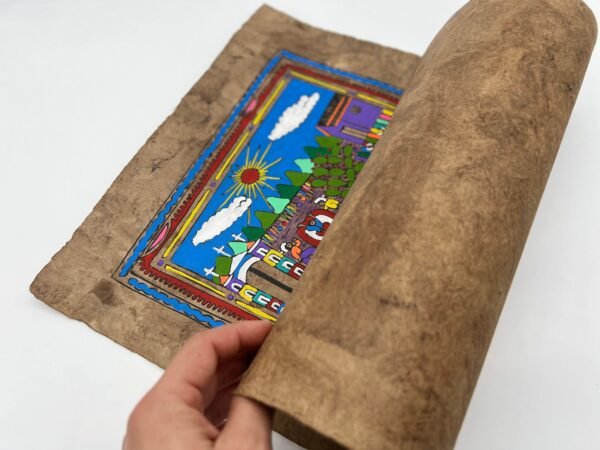 Landscape painting painted on amate paper, original amate paintings in Mexican art, acrylic painting / Mexican painting - Image 5