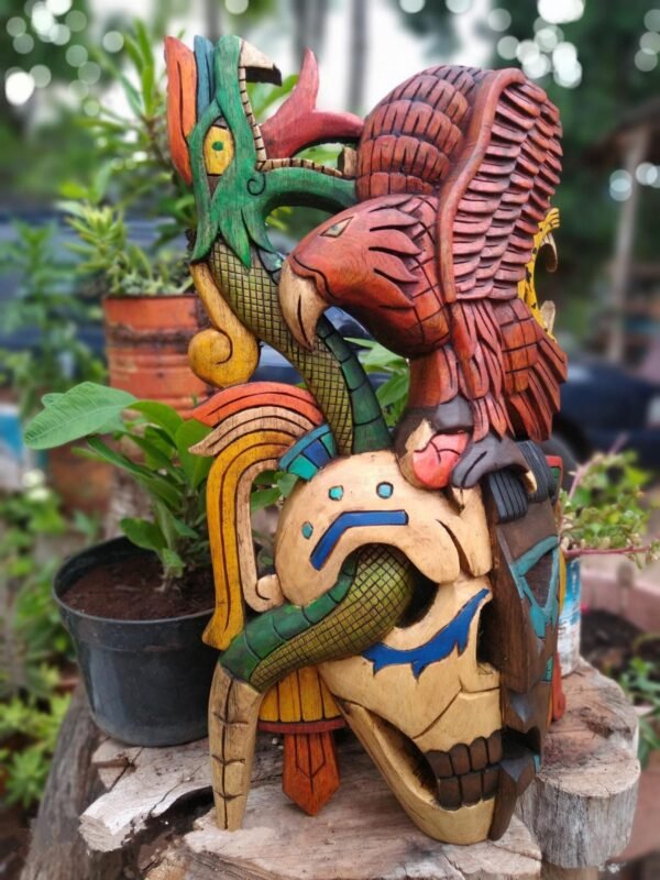 Prehispanic Wooden mask, Mayan culture, Mexican wall art, Hand carved ASK FOR CUSTOMIZE - Image 3
