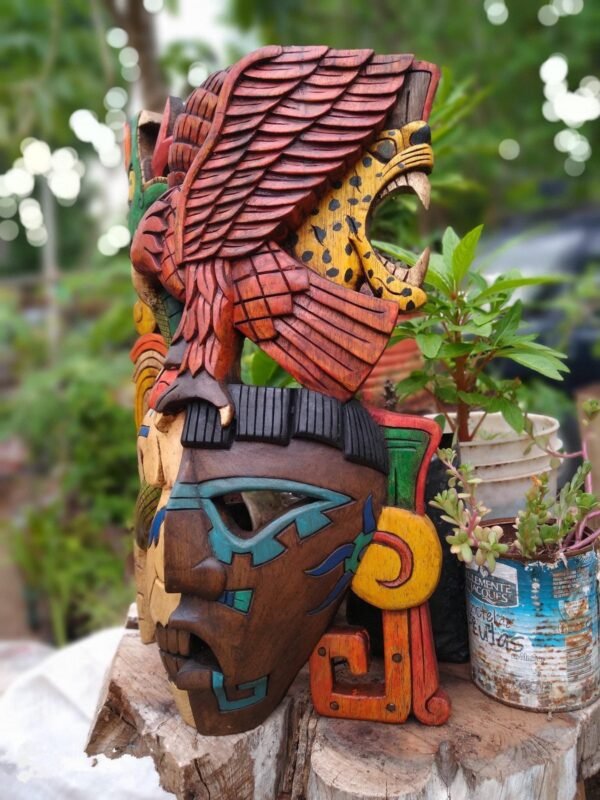 Prehispanic Wooden mask, Mayan culture, Mexican wall art, Hand carved ASK FOR CUSTOMIZE - Image 4