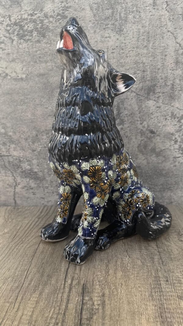 Talavera Wolf, Puebla Mexico,  Ceramic , Talavera pottery, Mexican pottery, Wolf statue, Dog sculpture - Image 3