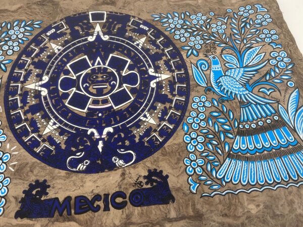 Aztec calendar painted on amate paper, original amate paintings in Mexican art, acrylic painting / Mexican painting authentic artisans. - Image 4