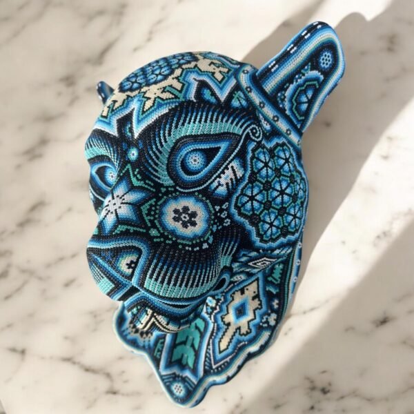Jaguar Statue  Huichol Sculpture Of Mexican Folk Art, Panther Wixarika As A Mexican Decorative Figure , Made Of Resin, Beads We “Customize” - Image 3