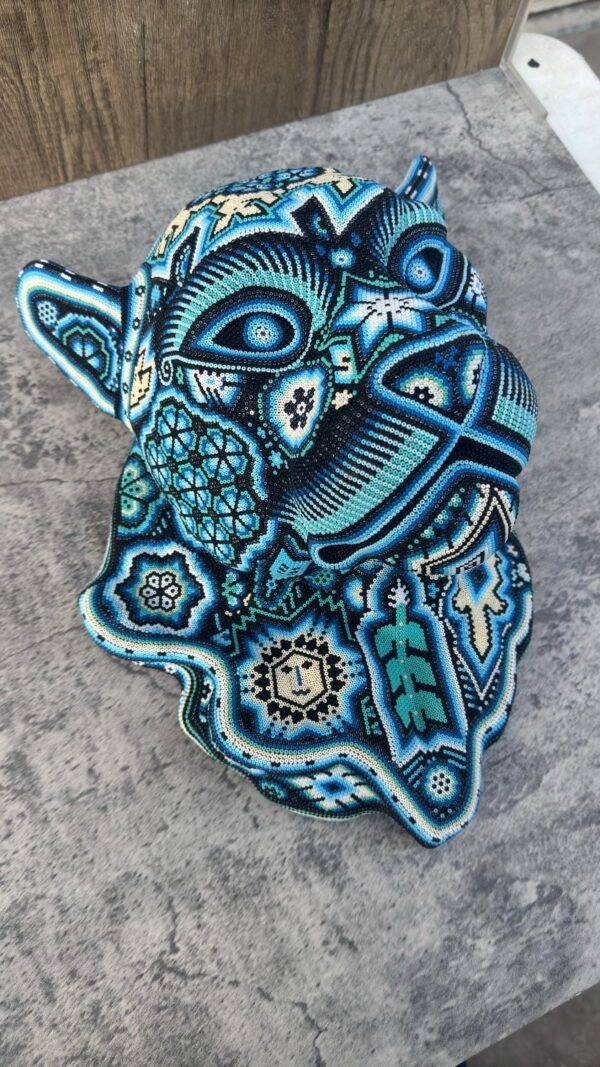 Jaguar Statue  Huichol Sculpture Of Mexican Folk Art, Panther Wixarika As A Mexican Decorative Figure , Made Of Resin, Beads We “Customize” - Image 4