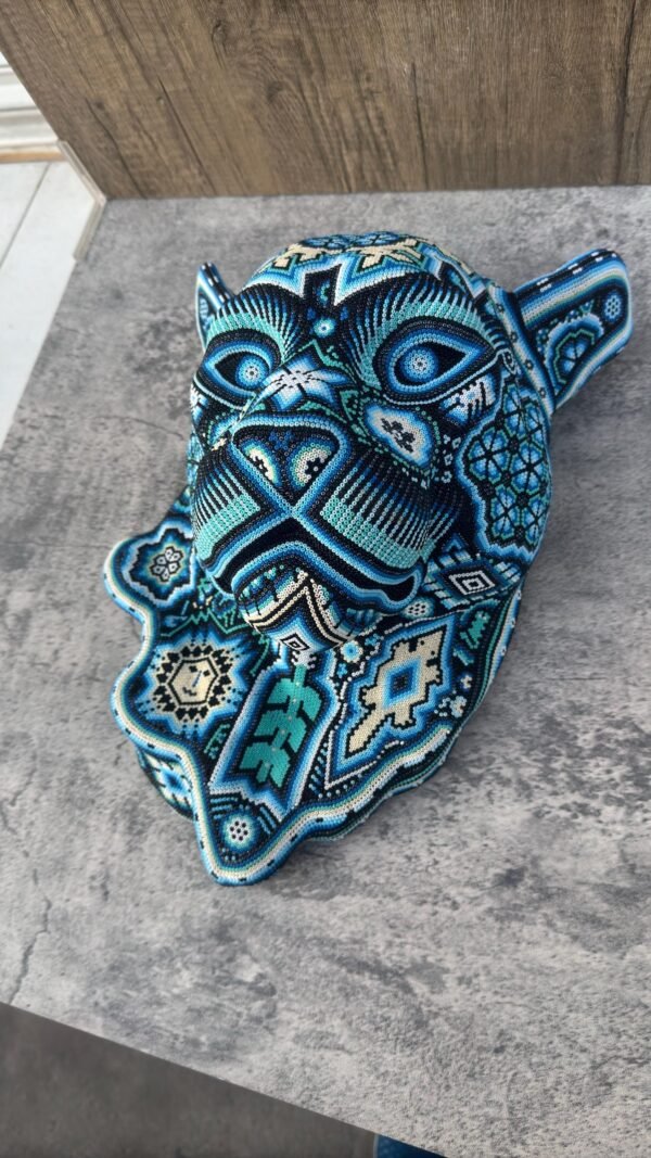 Jaguar Statue  Huichol Sculpture Of Mexican Folk Art, Panther Wixarika As A Mexican Decorative Figure , Made Of Resin, Beads We “Customize” - Image 5