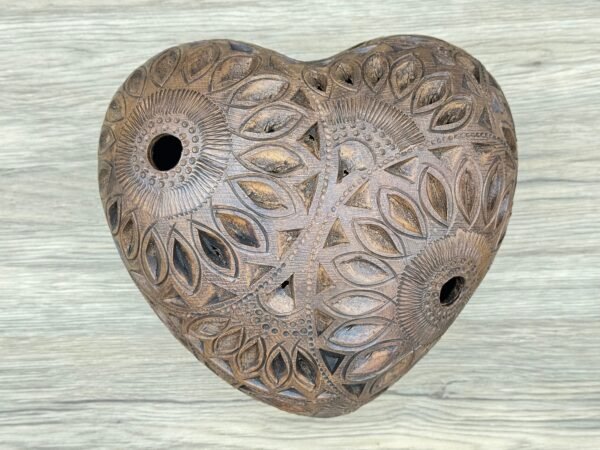 Heart Luminary Of Brown Clay From Oaxaca Mexico, Handmade And Elegant Decorative For  Interior Home Design Decor Centerpiece Barro - Image 4