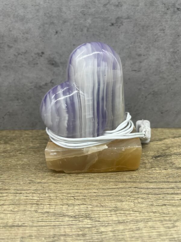 Table lamp crystal, Stone lamp, Heart figurine, Onyx lamp, Heart lamp, Love lamp, Purple and brown shades color - Image 4