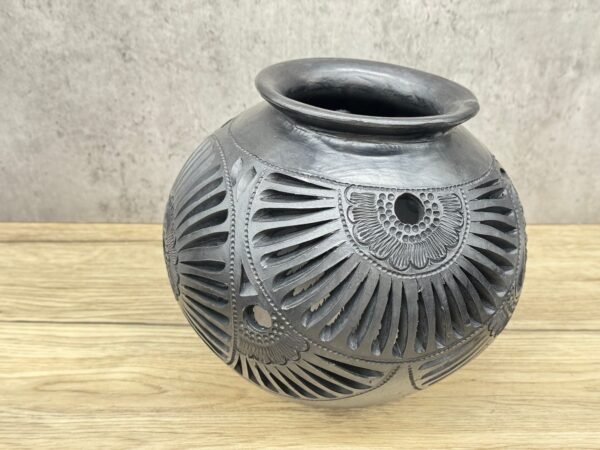 Cantarito Flower Vase Of Black Clay Authentic From Oaxaca Mexico, Handmade And Elegant Lamp  Interior Home Design Decor Centerpiece Jarron - Image 3