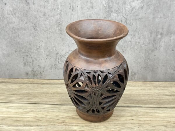 Flower Vase Of Brown Clay Authentic From Oaxaca Mexico, Handmade And Elegant Lamp For Interior Home Design Decor Centerpiece Jarron Barro - Image 3