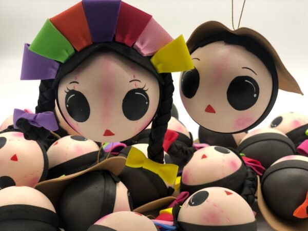 Lele and Poncho spheres 3.93” Mexican doll Christmas ornaments , ideal for the Christmas tree, inspired by Mexican art - Image 3