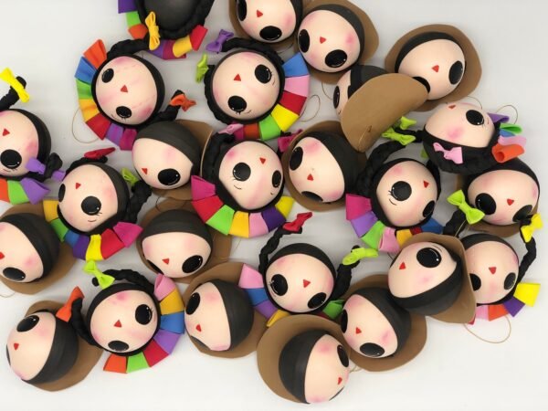 Lele and Poncho spheres 3.93” Mexican doll Christmas ornaments , ideal for the Christmas tree, inspired by Mexican art - Image 4