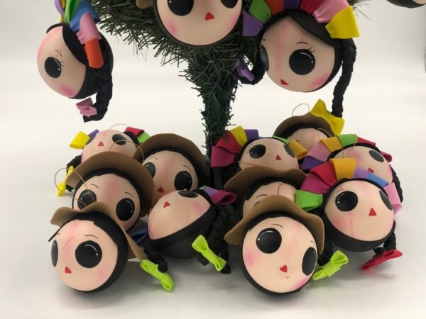 Lele and Poncho spheres 3.93” Mexican doll Christmas ornaments , ideal for the Christmas tree, inspired by Mexican art - Image 5