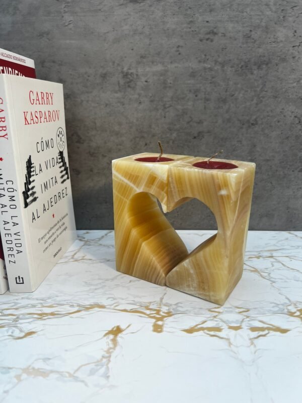Heart candle holder, Marble candle holder, Yellow Candle Holder, Stone candle, Marble decorations, Tea light holder, Set of 2 pieces - Image 3