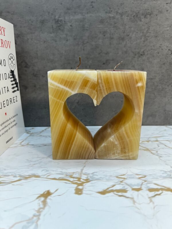 Heart candle holder, Marble candle holder, Yellow Candle Holder, Stone candle, Marble decorations, Tea light holder, Set of 2 pieces - Image 4