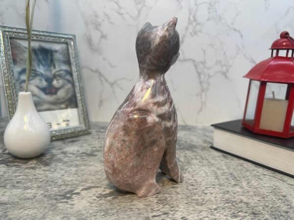 Cat statue, Cat figurine, Stone cat sculpture, Cat carving, White cat figurine, Carved stone animal - Image 3