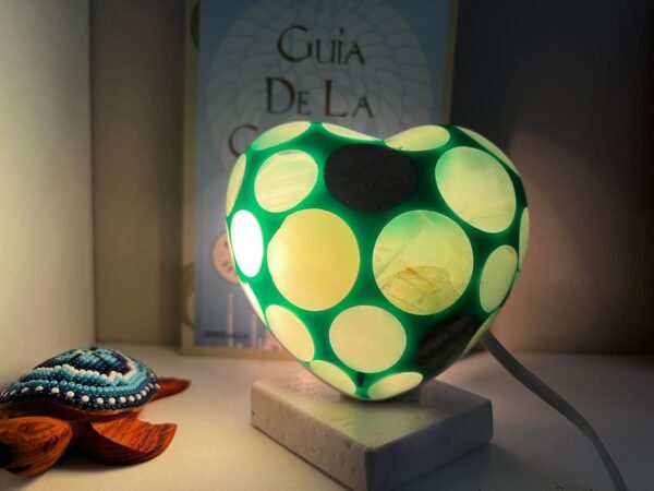 Table lamp crystal, Stone lamp, Heart figurine, Onyx lamp, Heart lamp, Love lamp, Green and white color - Image 3