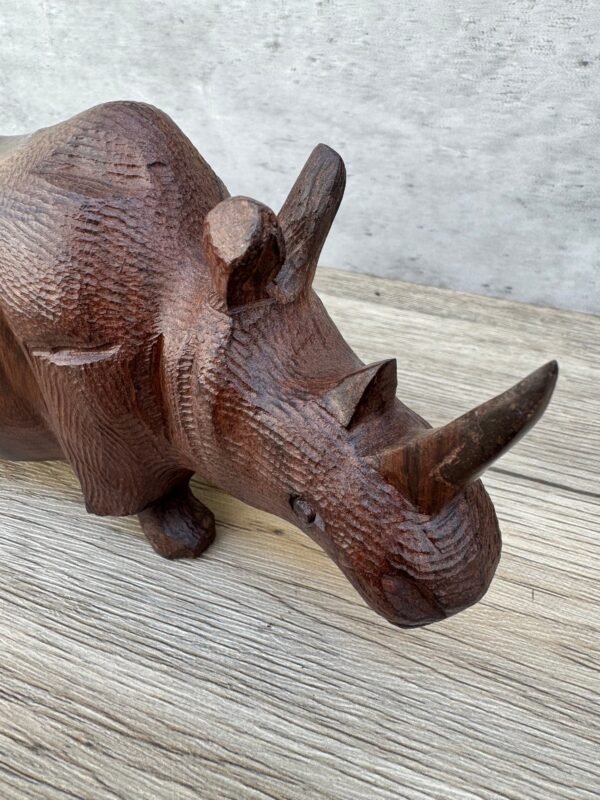 Ironwood Rhino Handcarfted Sculpture In 1 Piece From Desert Sonora Mexico Palo Fierro Carved Vintage  Rustic  Home Decor - Image 5