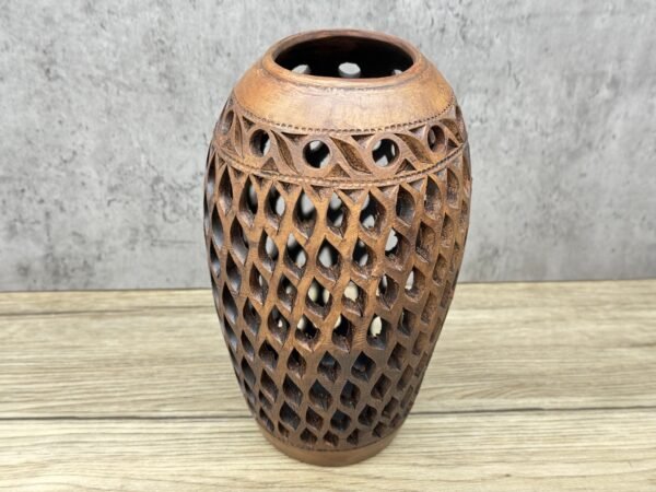 Flower Vase Of Brown Clay Authentic From Oaxaca Mexico, Handmade And Elegant Lamp For Interior Home Design Decor Centerpiece Jarron Barro - Image 3