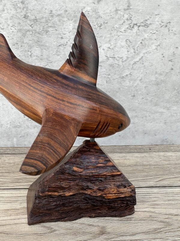 Large Ironwood Shark Handcarfted Sculpture   From Desert Sonora Mexico Palo Fierro Carved Vintage And Rustic  Home Decor - Image 3