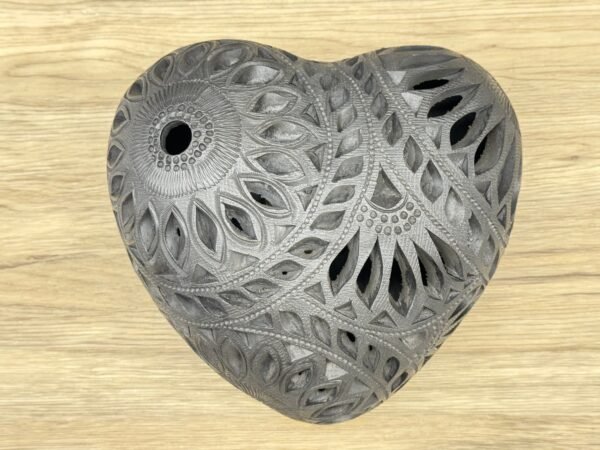 Heart Luminary Of Black Clay From Oaxaca Mexico, Handmade And Elegant Decorative For  Interior Home Design Decor Centerpiece Barro - Image 3