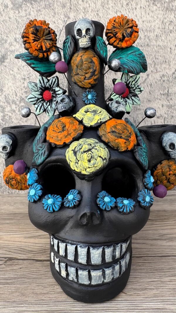 Skull Candle Holder (3) Michoacan Clay - Mini Chimney Artisanal Handcrafted Mexican Decor, Unique Gothic Home  Decor, Day of the Dead - Image 4