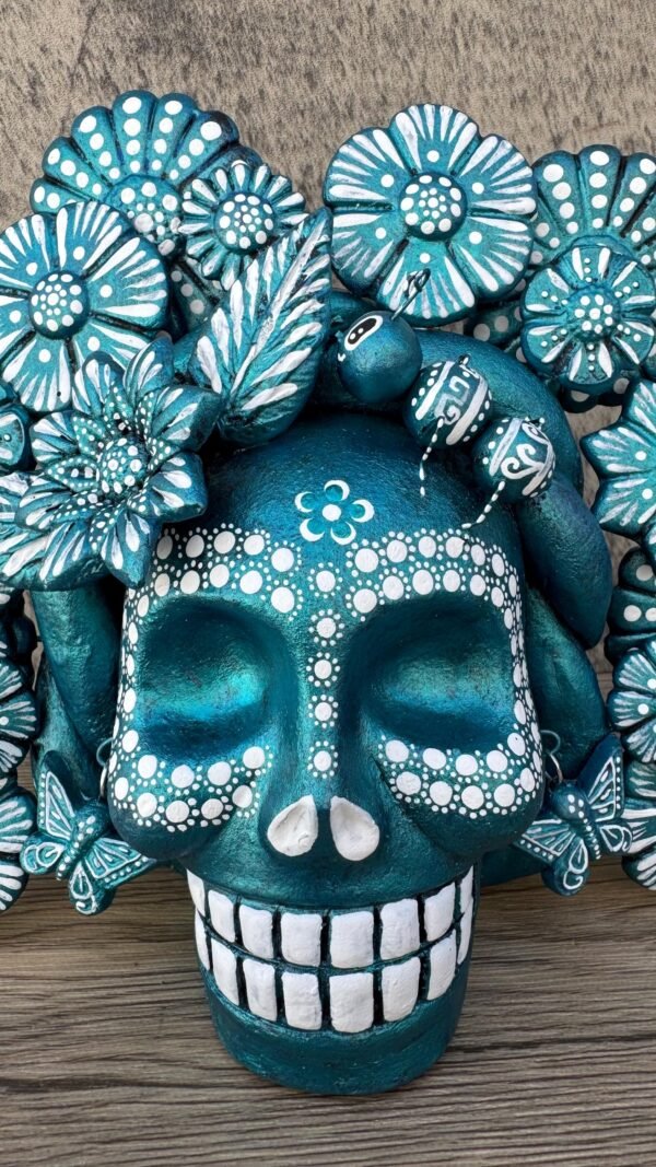 Sugar skull, Catrina, Day of the Dead Ornaments, Skull As Mexican Decoration, Human Skull Sculpture, Wall  Home Decor Handcrafted - Image 4