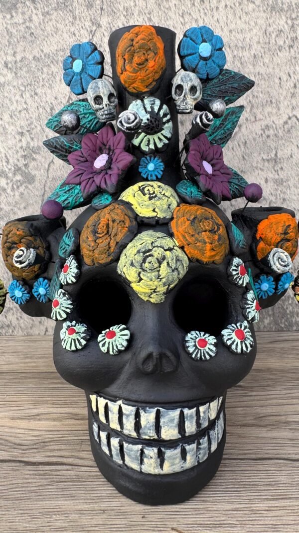 Skull Candle Holder (3) Michoacan Clay - Mini Chimney Artisanal Handcrafted Mexican Decor, Unique Gothic Home  Decor, Day of the Dead - Image 4