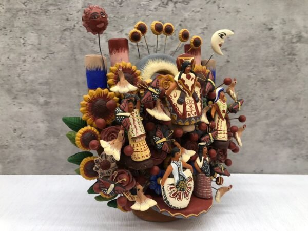 Mexican Folklore Mariachi Candle Holder, Tree of life, Candelabra, Arbol de la vida, Mexican Pottery, Mexican Candelabra 9” High - Image 4