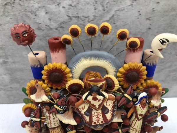 Mexican Folklore Mariachi Candle Holder, Tree of life, Candelabra, Arbol de la vida, Mexican Pottery, Mexican Candelabra 9” High - Image 5