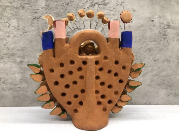 Mexican Folklore Mariachi Candle Holder, Tree of life, Candelabra, Arbol de la vida, Mexican Pottery, Mexican Candelabra 9” High - Image 6