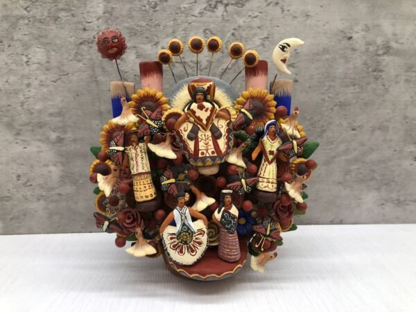 Mexican Folklore Mariachi Candle Holder, Tree of life, Candelabra, Arbol de la vida, Mexican Pottery, Mexican Candelabra 9” High - Image 7