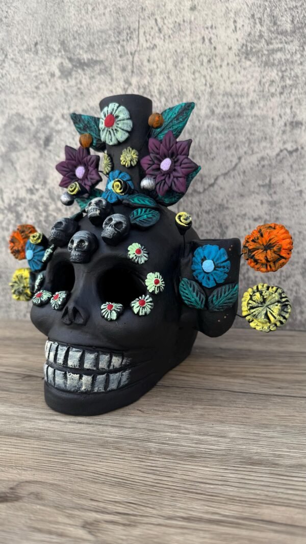 Skull Candle Holder (3) Michoacan Clay - Mini Chimney Artisanal Handcrafted Mexican Decor, Unique Gothic Home  Decor, Day of the Dead - Image 3