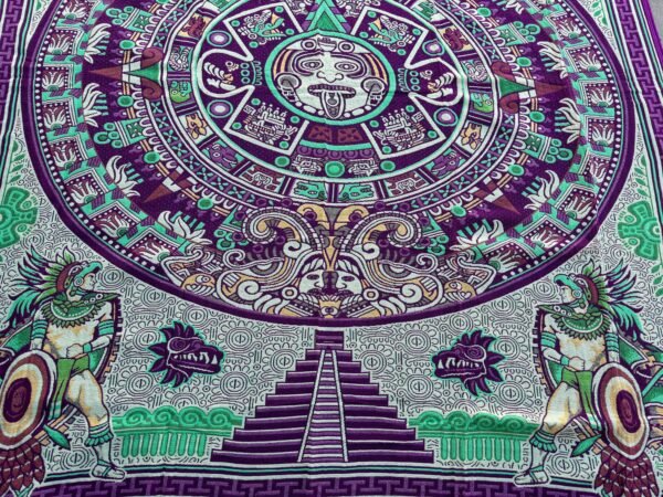 Bed Cover Throw Quilt Aztec Maya Calendar Mexican Style Handmade. Soft, Colorful And Warm Blanket For Winter - Image 5