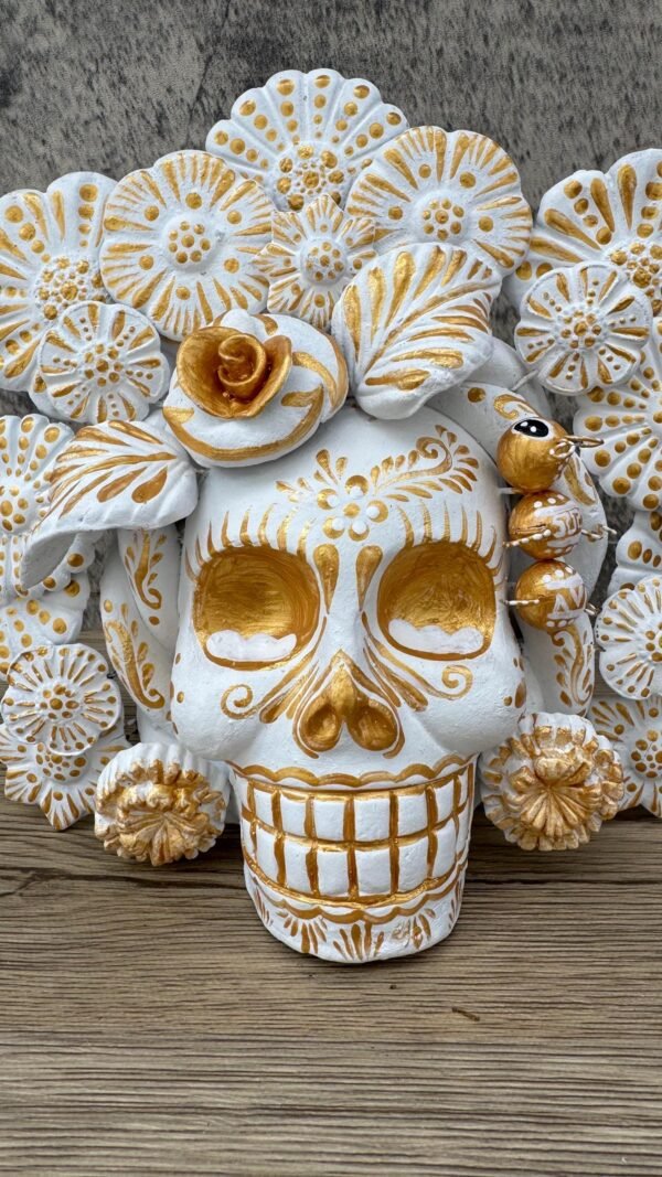 Sugar skull, Catrina, Day of the Dead Ornaments, Skull As Mexican Decoration, Human Skull Sculpture, Wall  Home Decor Handcrafted - Image 4