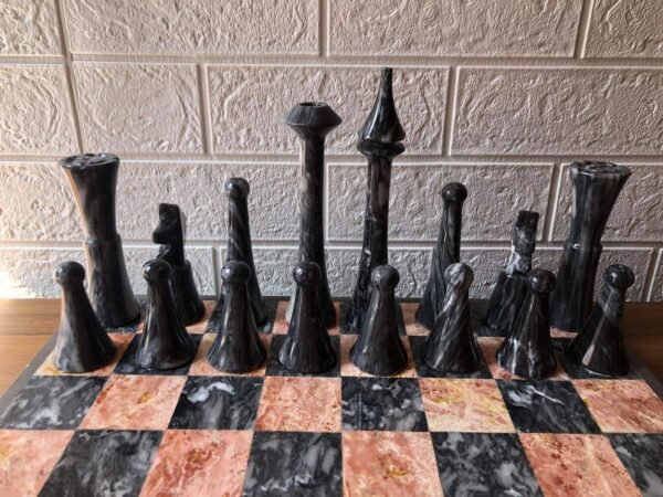 XL LARGE Chess set 16.53” x 16.53”, Marble Chess set in gray and pink, Stone Chess Set, Chess set handmade, Italian design - Image 6