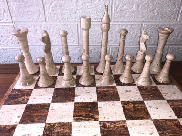 XL LARGE Chess set 16.53” x 16.53”, Marble Chess set in orange and beige, Stone Chess Set, Chess set handmade, Italian design - Image 4