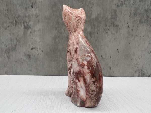 Cat statue, Cat figurine, Stone cat sculpture, Cat carving, White cat figurine, Carved stone animal - Image 3