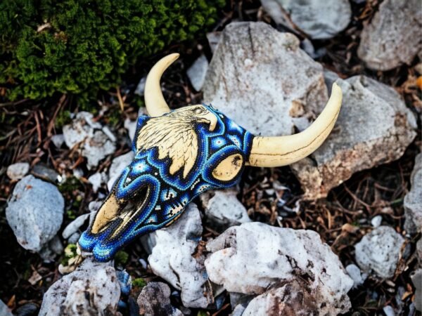 Bull Sculpture Huichol Statue Of Mexican Folk Art, Bighorn Sheep Wixarika As A Mexican Decorative Figure, Made Of Resin And Beads - Image 3