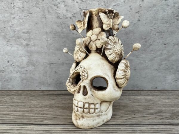 Skull Mini Chimney Michoacan Clay - Artisanal Handcrafted Mexican Decor, Unique Gothic Home Accent Decor, Day of the Dead Cultural Art - Image 3