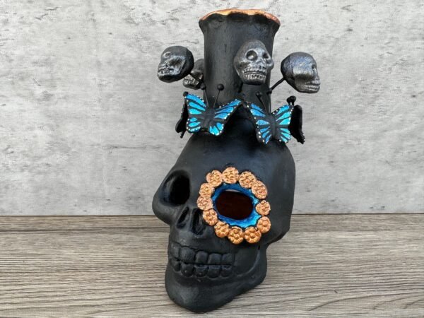 Skull Mini Chimney Michoacan Clay - Artisanal Handcrafted Mexican Decor, Unique Gothic Home Accent Decor, Day of the Dead Cultural Art - Image 3