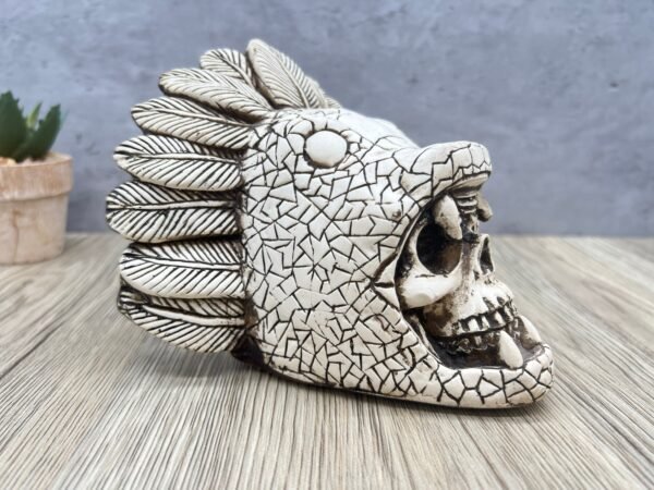 Quetzacoalt Warrior Skull, Mexican Decoration, Skeleton Head, Skull Sculpture, Human Skeleton, Skull Statue - Image 3