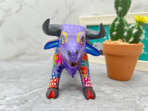 Bull Figurine Mexican Folk Art Alebrije Statue, Wooden Bull As Mexican Decoration Art, Made Of Wood And Carved By Hand - Image 4