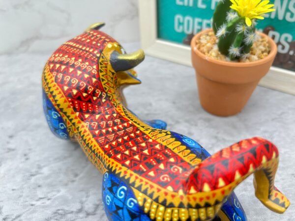 Bull Figurine Mexican Folk Art Alebrije Statue, Wooden Bull As Mexican Decoration Art, Made Of Wood And Carved By Hand - Image 3