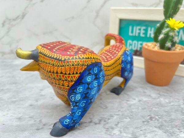 Bull Figurine Mexican Folk Art Alebrije Statue, Wooden Bull As Mexican Decoration Art, Made Of Wood And Carved By Hand - Image 4